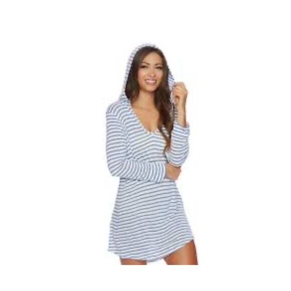 Splendid blue and white all day hoodie coverup light sweater large - Picture 1 of 7